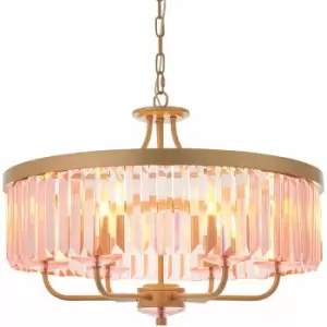 Multi Arm Ceiling Pendant Light Fitting - Champagne & Rose Pink Glass Chandelier