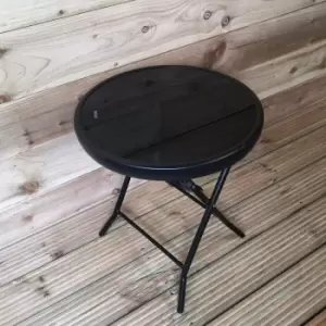 H46 x ⌀40cm Round Black Glass Folding Garden Furniture Side Table