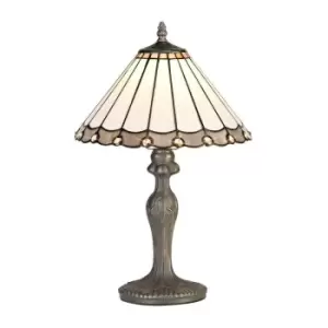 Luminosa Lighting - 1 Light Curved Table Lamp E27 With 30cm Tiffany Shade, Grey, Crystal, Aged Antique Brass