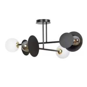 Minerva Black Globe Semi Flush Light with White Glass Shades, 4x E27