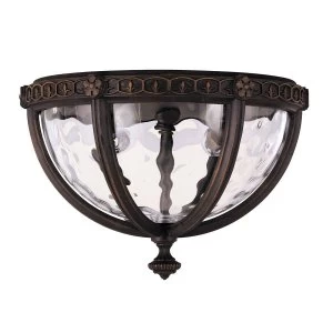 2 Light Outdoor Flush Ceiling Lantern Walnut IP44, E14