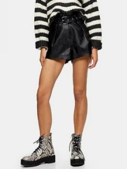 Topshop Pu Belted Shorts - Black