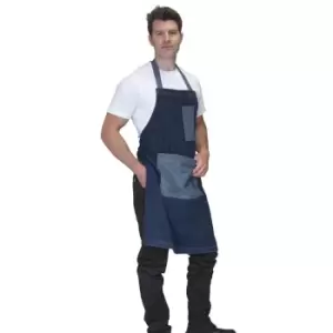 Dennys Washed Denim Contrast Bib Apron (raw Blue Denim)