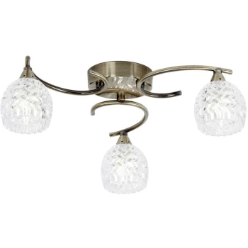 Endon Boyer - 3 Light Semi Flush Multi Arm Ceiling Light Antique Brass, Glass, G9