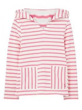 Joules Girls Astbury Stripe Hoodie - White/Pink, Size Age: 4 Years, Women