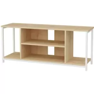 Decorotika - Rinaldo 120 Cm Wide tv Stand, tv Console, tv Unit With Open Shelves Metal Frame - White And Oak - White / Oak