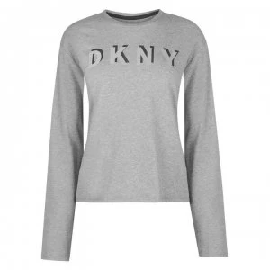 DKNY Long Sleeve Boxy Crew Neck T Shirt Womens - Heather Grey