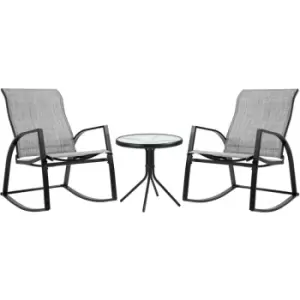 Outsunny - 3 Pieces Outdoor Rocking Chairs Set w/ Tempered Glass Table for Garden - Grey