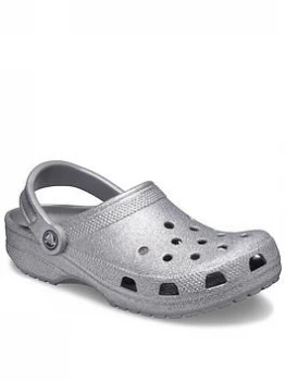 Crocs Sugar Glitter Clog Flat Shoes - Silver, Size 3, Women