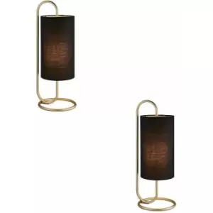 2 PACK Modern Antique Brass Oval Table Lamp Desk Light & Black Fabric Shade