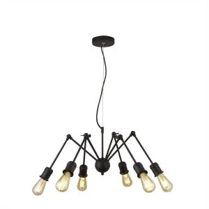 6 Light Multi Arm Pendant Matt Black, E27