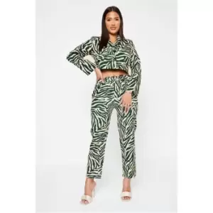 I Saw It First Green Zebra Tailored Cigarette Trouser With Buckle Belt - Green