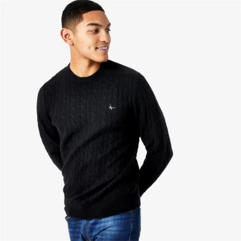 Jack Wills Marlow Merino Wool Cable Knitted Jumper - Black