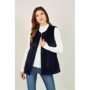 Yumi Navy Faux Fur Gilet - Blue