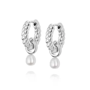 Daisy London 925 Sterling Silver Treasures Rope Pearl Huggie Earrings Sterling Silver