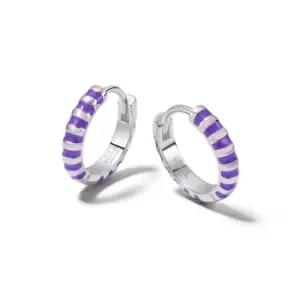 Daisy London 925 Sterling Silver Purple Fine Stripe Huggie Hoop Earrings Sterling Silver