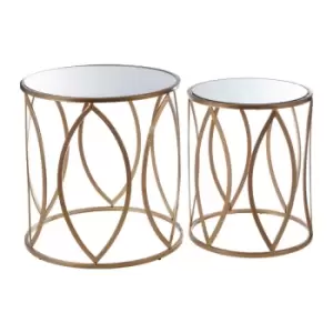 Interiors by PH Set Of 2 Gold Finish Glass Nested Tables