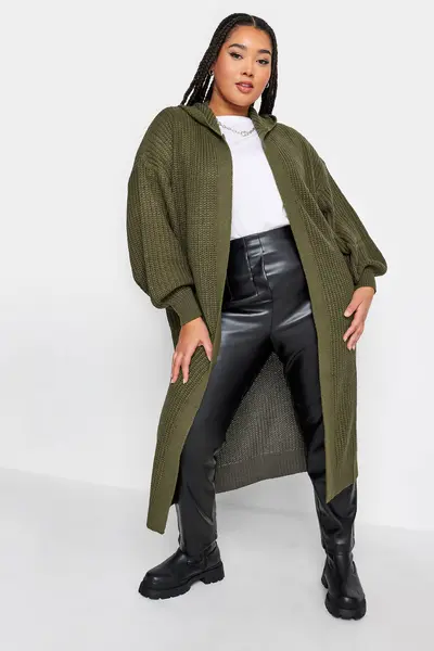 Yours Long Sleeve Hooded Cardigan Green