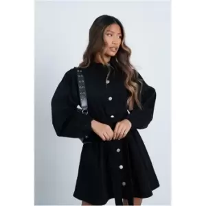 I Saw It First Puff Sleeve Belted Shirt Dress - Black