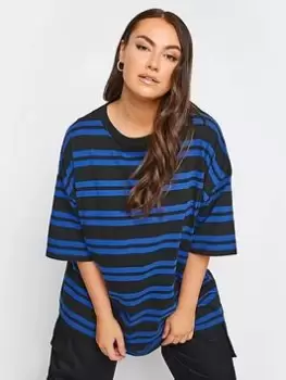 Yours Boxy Tee Feeder Double Stripe. Cobalt/black, Blue, Size 38-40, Women