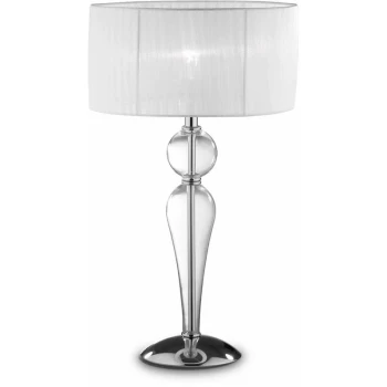 Ideal Lux Duchessa - 1 Light Large Table Lamp Chrome, White, Clear and Glass with Shade, E27