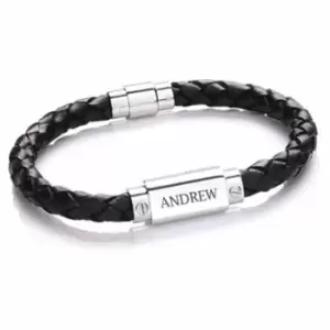 Personalised Mens Leather Bracelet in Black