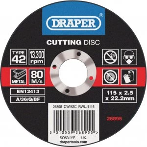 Draper Depressed Centre Metal Cutting Disc 115mm 2.5mm 22mm