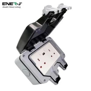 ENER-J Smart WiFi Weatherproof Double Socket With USB UK Plug