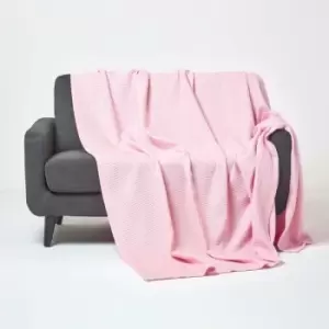 Organic Cotton Waffle Blanket/ Throw Pink, 228 x 228cm - Pink - Homescapes