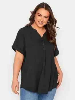 Yours Short Sleeve Half Placket Blouse Black, Size 30-32, Women