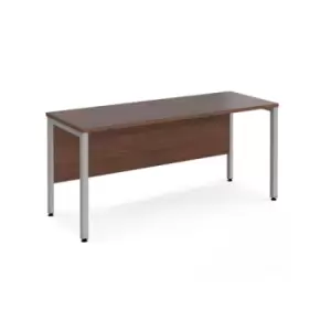 Office Desk 1600mm Rectangular Desk With Bench Leg Walnut Tops With Silver Frames 600mm Depth Maestro 25