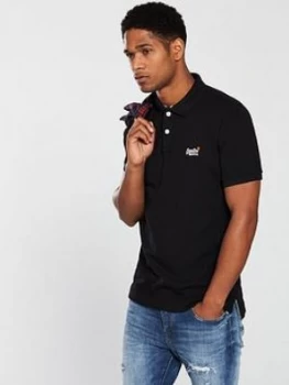 Superdry Classic Pique Polo Shirt - Black, Size XS, Men
