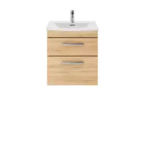 Nuie Athena 500 Wall Hung 2-drawer Vanity & Curved Basin - Natural Oak