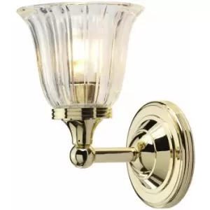 IP44 Wall Light Ribbed Clear Glass LED Included Polished Brass G9 3.5W