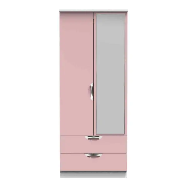 Welcome Furniture Ready Assembled Camden 2 Door 2 Drawer Mirrored Robe In Kobe Pink &#38; White