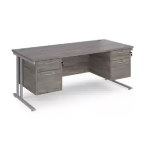 Maestro 25 straight desk 1800mm x 800mm with two x 2 drawer pedestals - silver cantilever leg frame and grey oak top