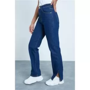 I Saw It First Dark Wash High Waist Side Split Hem Jeans - Blue