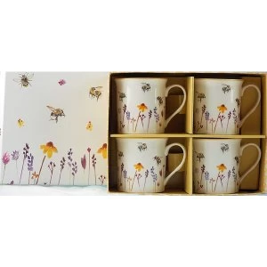 Lesser & Pavey Pretty Water Colour Busy Bees Design Mugs (Set of 4)