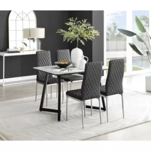 Furniturebox Carson White Marble Effect Recatngular 120cm Dining Table & 4 Black Milan Chrome Leg Faux Leather Chairs