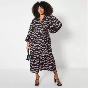 I Saw It First Plus Size Abstract Print Wrap Front Midaxi Dress - Neutral