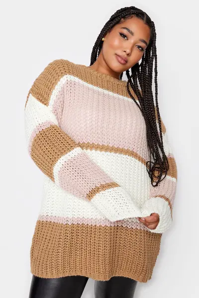 Yours Long Sleeve Knitted Jumper Brown