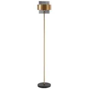 Kelowna 25cm Floor Lamp with Shade Smoke Glass Brass Gold Metal LED E27 - Merano