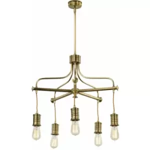 5 Bulb Chandelier Hanging Pendant LIght Aged Brass Finish LED E27 60W Bulb