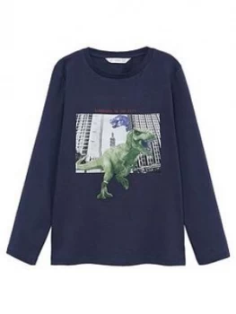 Mango Boys Dino Long Sleeve Tshirt - Navy, Size 9 Years