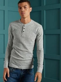 Superdry Micro Texture Henley Top, Grey, Size S, Men