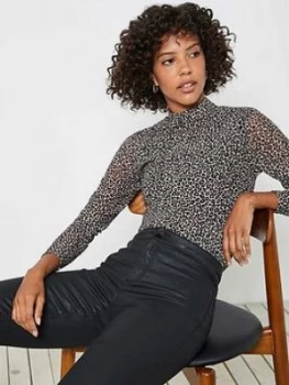 Mint Velvet Leopard Flocked Polo Neck Top - Neutral Size XL, Women