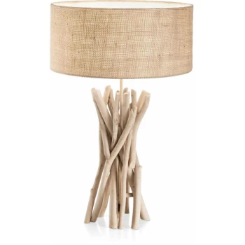 Ideal Lux Driftwood - 1 Light Table Lamp Brown, Beige with Shade, E27