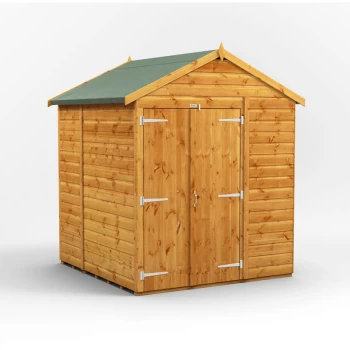 6x6 Power Windowless Apex Double Door Garden Shed - Brown