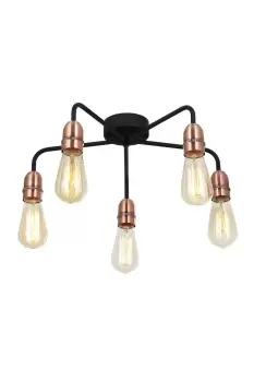 5 Light Semi Flush Ceiling Light, E27/ES Bulb Cap, Dimmable, Drop Arms