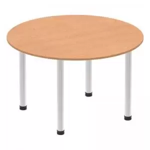 Impulse 1200mm Round Table Oak Top Brushed Aluminium Post Leg